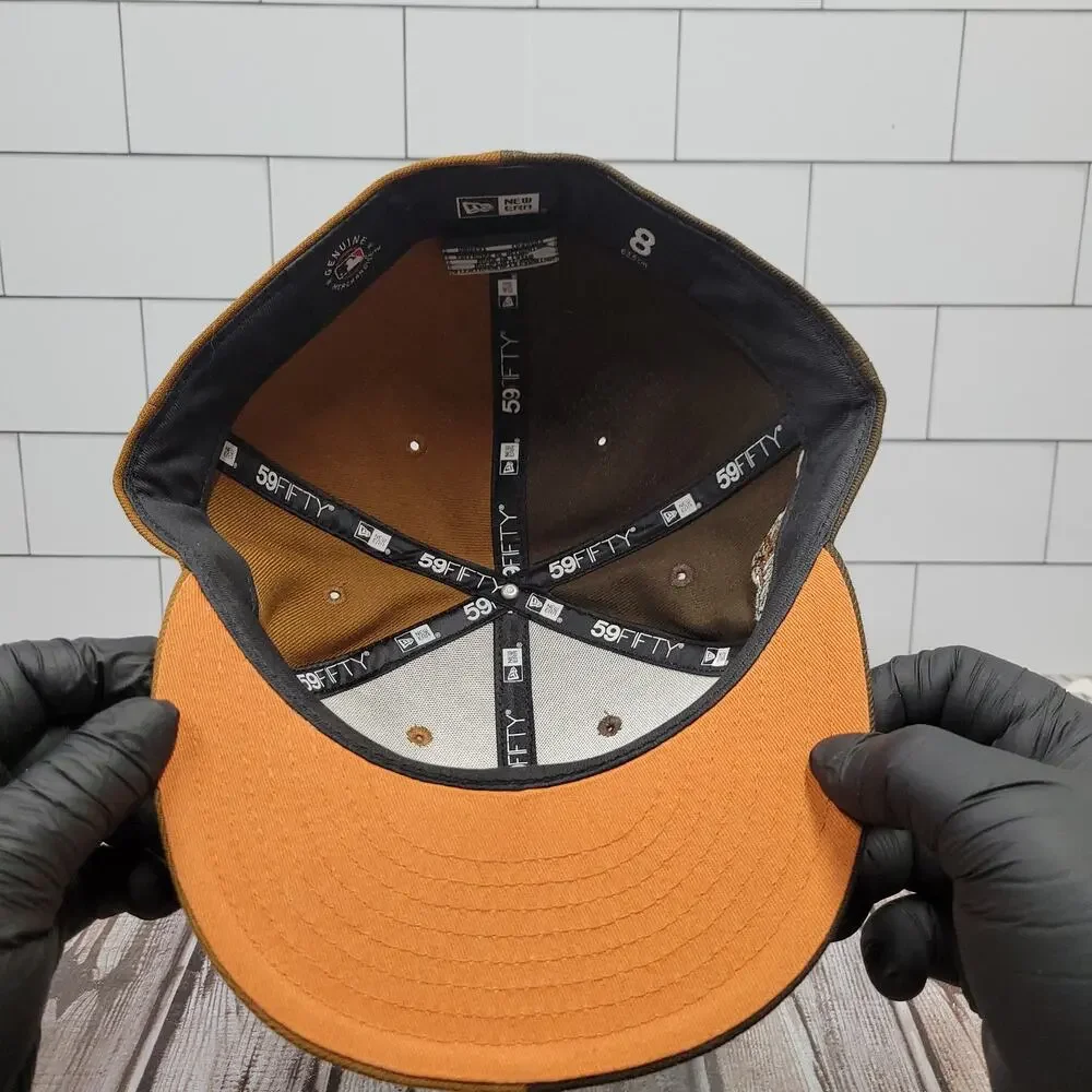 New Era New York Yankees Split Brown Tan 59FIFTY Fitted Hat Size 8